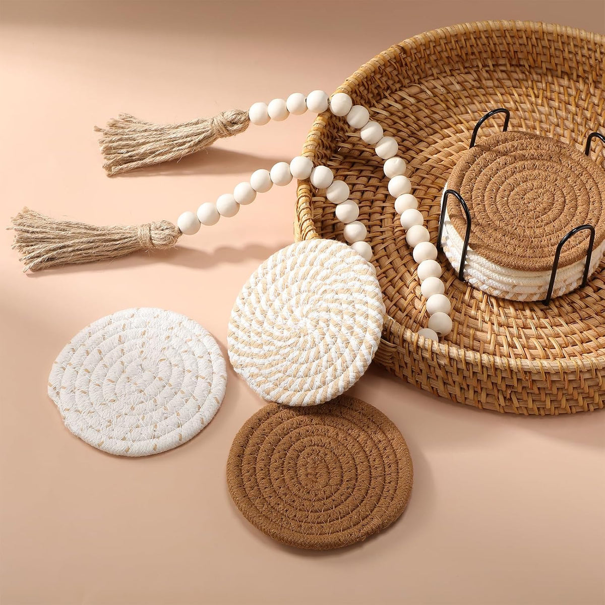 reallnaive 11.8" hand-woven round wicker tray circle rattan, side view