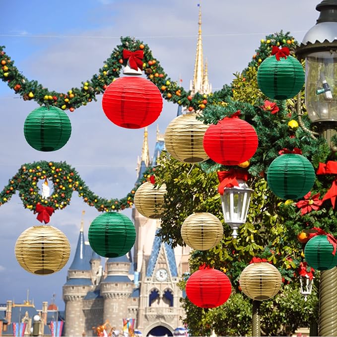 ADLKGG Paper Lanterns Decorative, Round Hanging Lantern for Italian Party Mexico Party Graduation Christmas Anniversary Birthday Decorations Green/Red/Gold 21pcs