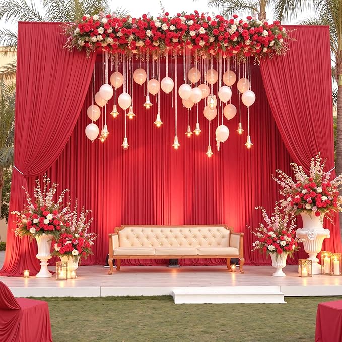 40×14ft Wrinkle Free Red Backdrop Curtain for Wedding Parties,8 Panels 5×14ft Height Soft Silky Polyester Backdrop Drapes Red Photo Back Ddrop Curtains for Event Photography Christmas Background Cloth