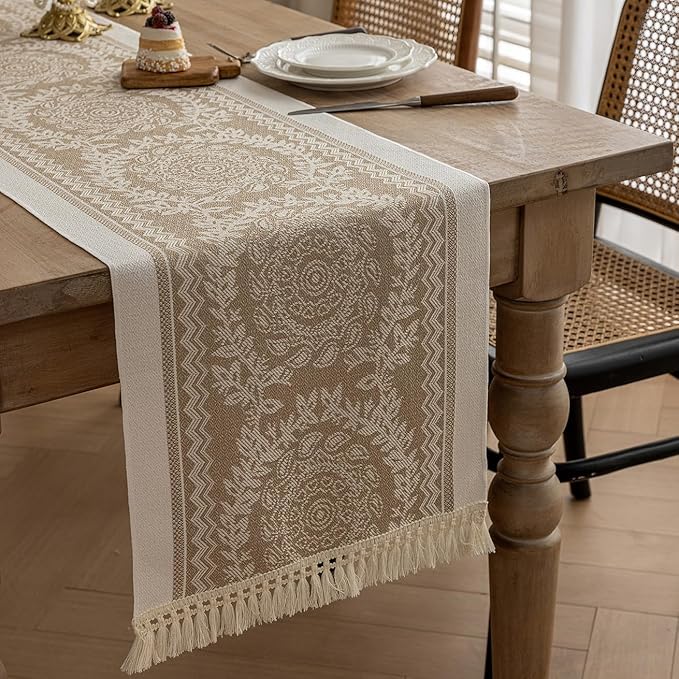 Table Runners 83 Inches,Waterproof Boho Table Runner with Tassel Fringe,Table Runner for Party Coffee Table