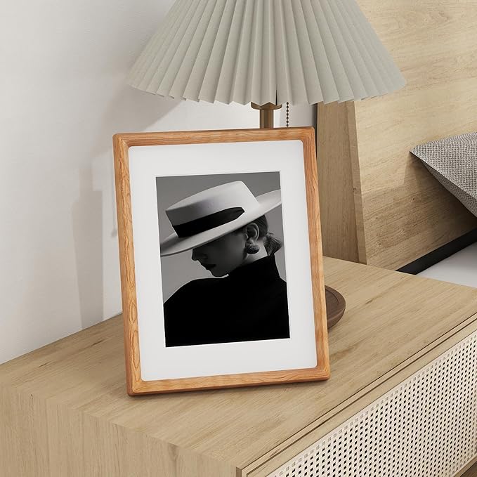 8.5x11 Picture Frame USA-Sourced Natural Cherry Wood Solid Original Wood Photo Frame Rounded Corner with Mat to 6x8 Picture Display with Real Glass Family Picture, Wedding Picture, Photo, Certificate