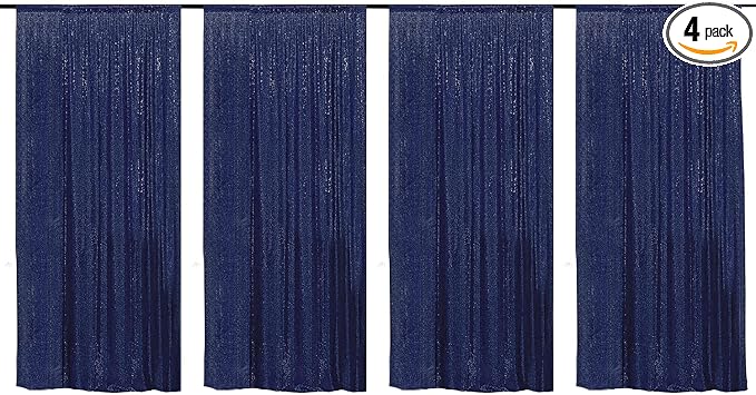 JYFLZQ Navy Blue Sequin Backdrop Curtains 2ft x 8ft 4 Panel Glitter Photo Booth Backdrops Sparkly Photography Background Drapes for Parties Wedding Bridal Showers