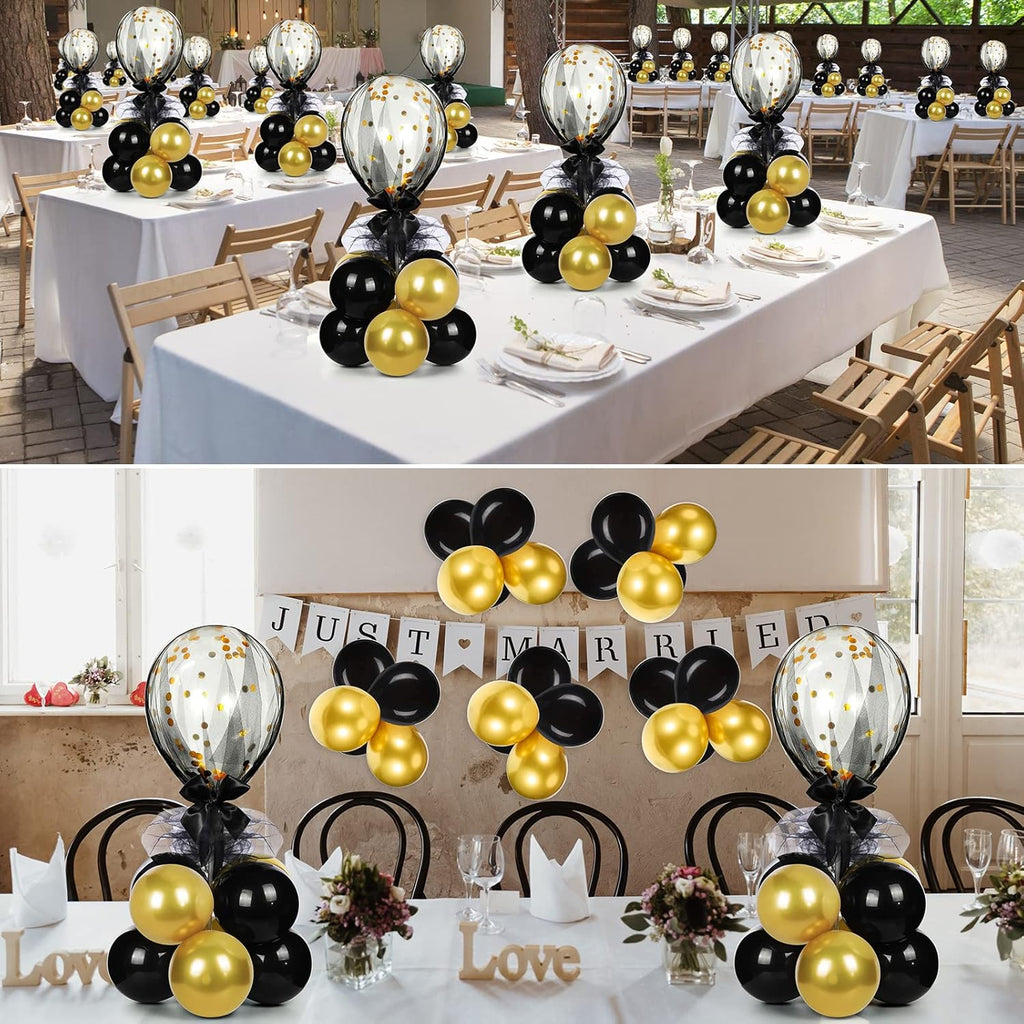 bbto 8 set gold black table centerpieces balloons on a desk or shelf