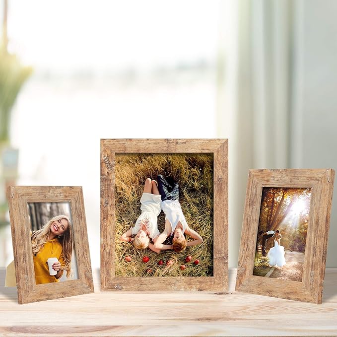 4x6 Picture Frame Set of 4, High Definition Real Glass Rustic Brown Frame, 4 x 6 Wood Photo Frames for Tabletop Display and Wall Mounting