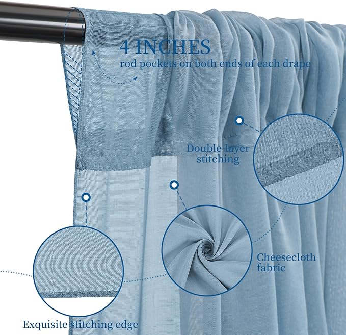 6 Panels Dusty Blue Ceiling Drapes for Wedding 5ftx30ft Ceiling Drapes Wedding Arch Draping Fabric Cheesecloth Sheer Curtain Romantic Ceiling Decorations for Weddings Party Banquet Ceremony Stage