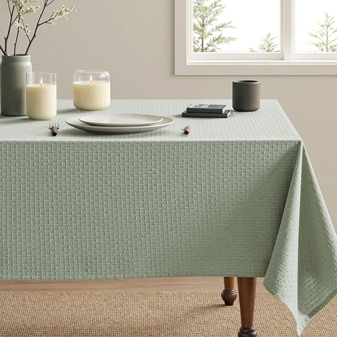 MIULEE Sage Green Linen Cottton Table Cloth Rectangle Tablecloth Waterproof Spillproof Cross-Star Textured Table Cltoth Decorative Farmhouse Style for Dining Party Weddings 52x70 Inch
