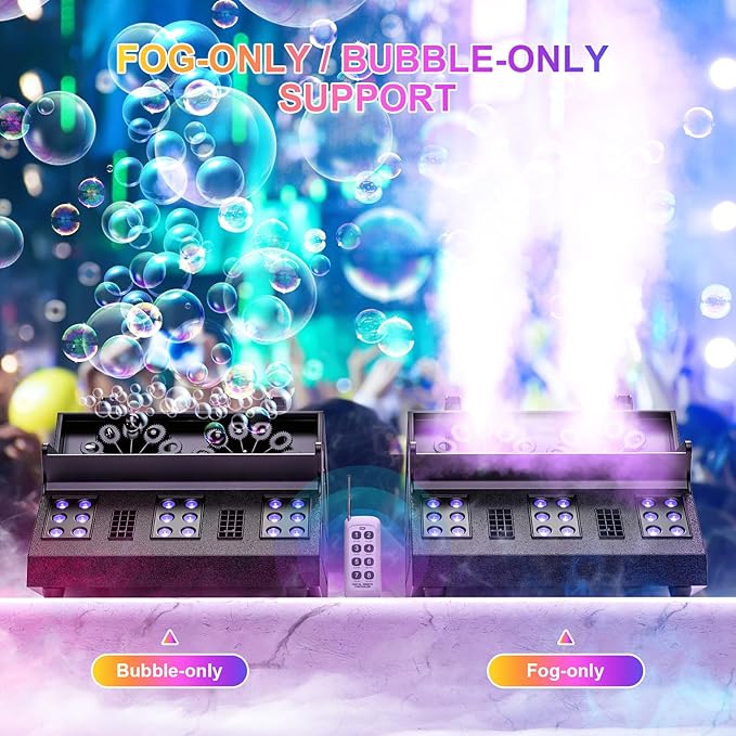 2000W Fog Machine, 3 in 1 Fog Bubble Machine with 2 Bubble Fans, 18 RGB LED Lights Smoke Bubble ALL IN ONE Fog Machine, Bubble Machine for Halloween Christmas Party Wedding Birthday