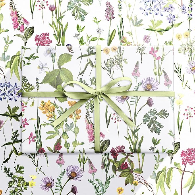 RUSPEPA 30" X 100' Wild Flower Wrapping Large Paper Roll for Women Girls, Jumbo Roll, Elegant Floral Design Gift Wrap Perfect for Birthday, Bridal Shower, Spring, Wedding, Mother's Day
