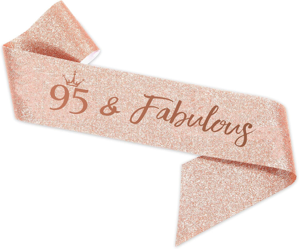 BRT Bearingshui Rose Gold Birthday Sash and Tiara for Woman, 95th Birthday Sash and Crown for Woman, 95 & Fabulous, Birthday Gifts for Happy 95th Birthday Party Favor Supplies