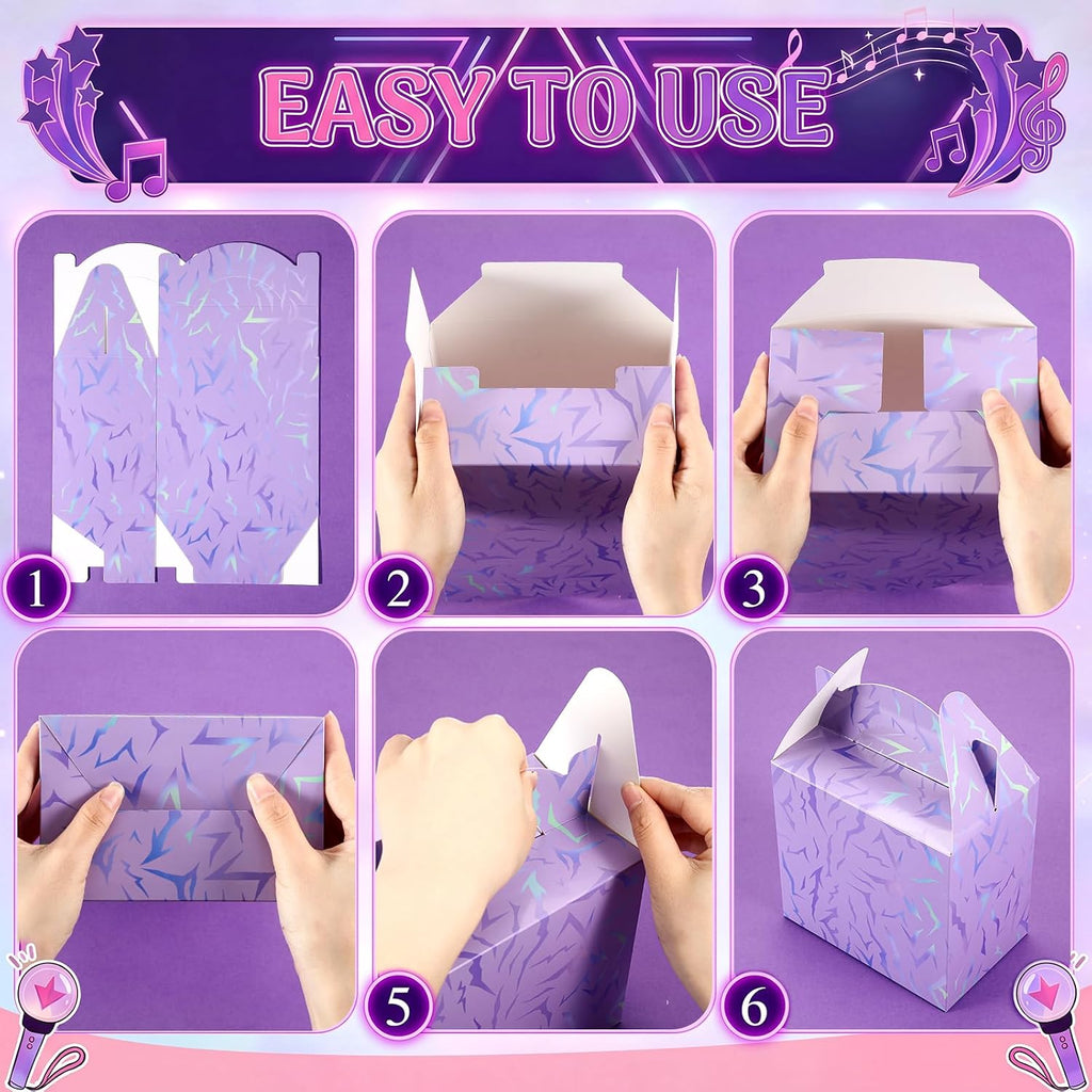 Sinload 24 Pcs Purple Kpop Theme Birthday Party Favor Treat Boxes Theme Gift Candy Boxes 6.1 x 3.9 x 8.3 in Cardboard Goodie Present Box for Birthday Party Baby Shower Movie Fans Supplies Decoration