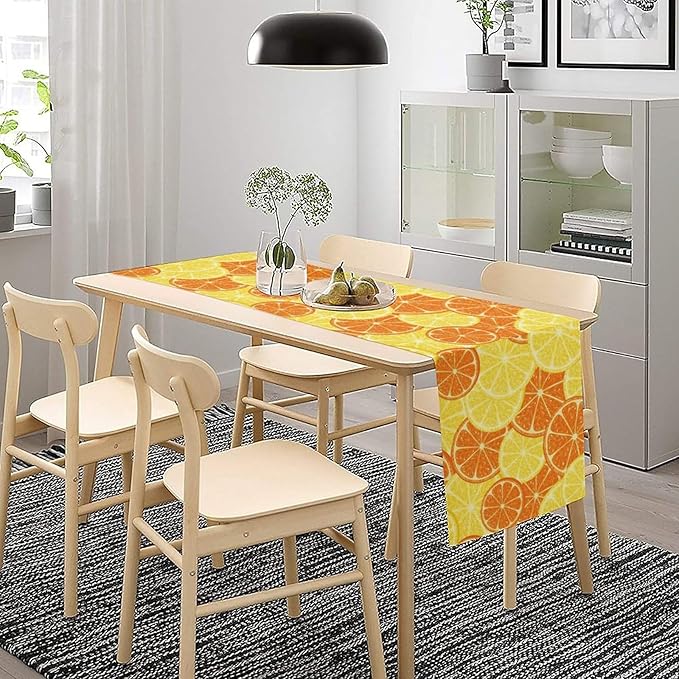 Orange Lemon Table Runner Spring Summer Orange Lemon Slices Botanical Fruit Dinner Runner for Farmhouse Baby Shower Party Holiday Home Kitchen Dining Table Decor 13x120
