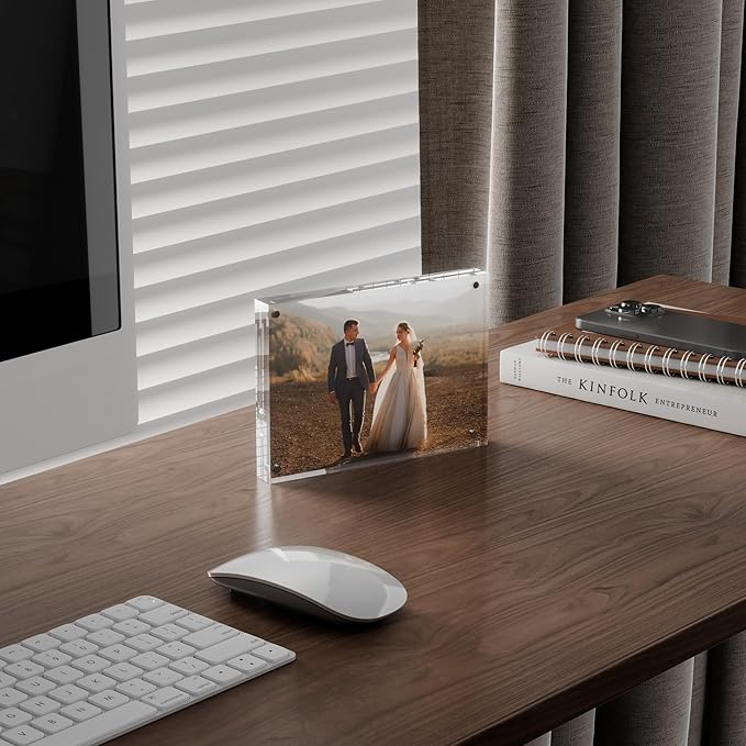 5x7 Acrylic Picture Frame 3 Pack, 20mm Thick Magnetic Double Sided Display 20% Thicker- Frameless Clear Transparent Photo Frame for Desktop/Tabletop, Self Standing with Microfiber Cloth
