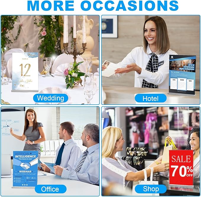 EHWINE Acrylic Sign Holder 8.5 x 11, 10 Pack Double-Sided Stand up Table Top Sign Holders, Clear Acrylic Picture Frame Menu Flyer Paper Holder Display Stand for Office Business Store Wedding Party
