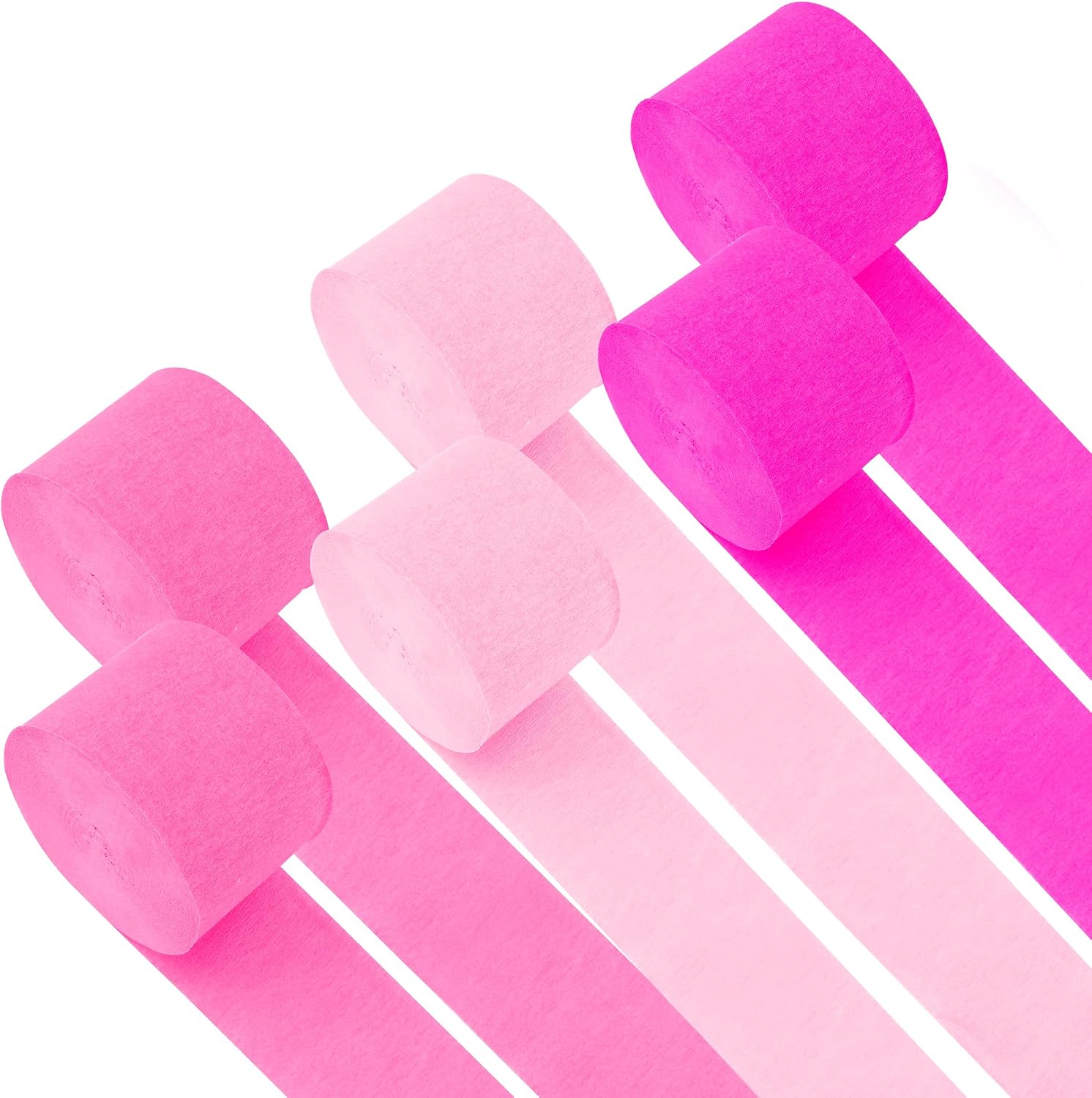 Crepe Paper Streamers - 6 Rolls, 492ft, Pack of 6 Light Pink & Hot Pink Party Streamers for Birthday, Wedding, Baby Shower & Anniversary Decorations (2.37 Inch x 82 Ft/Roll)