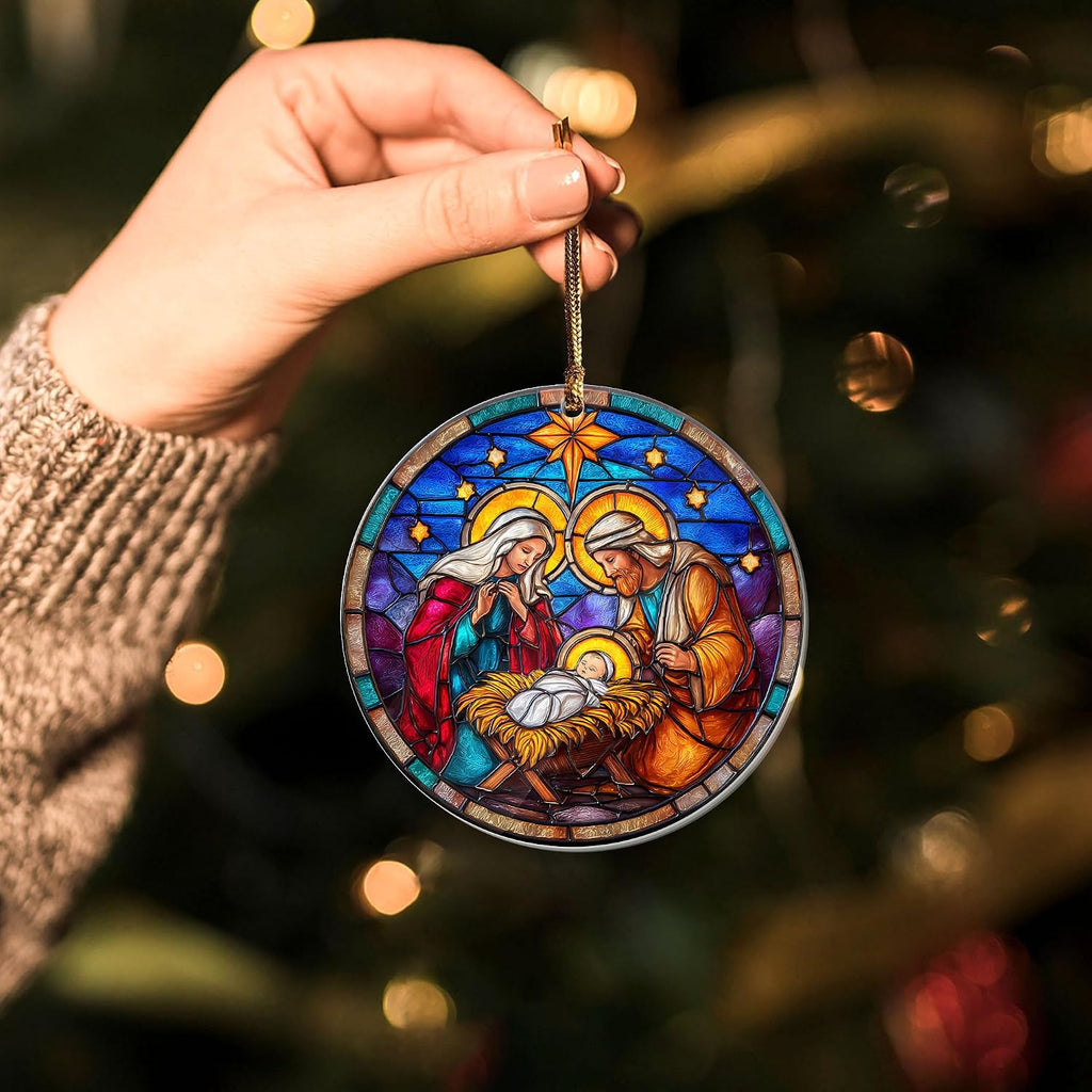 Christmas Nativity Scene Ornament 2025, Holy Family Stained Glass Effect 3.54" Acrylic Ornament, Baby Jesus Ornaments for Christmas Tree Decor - Catholic Religious, Christian Gifts for Women, Friends