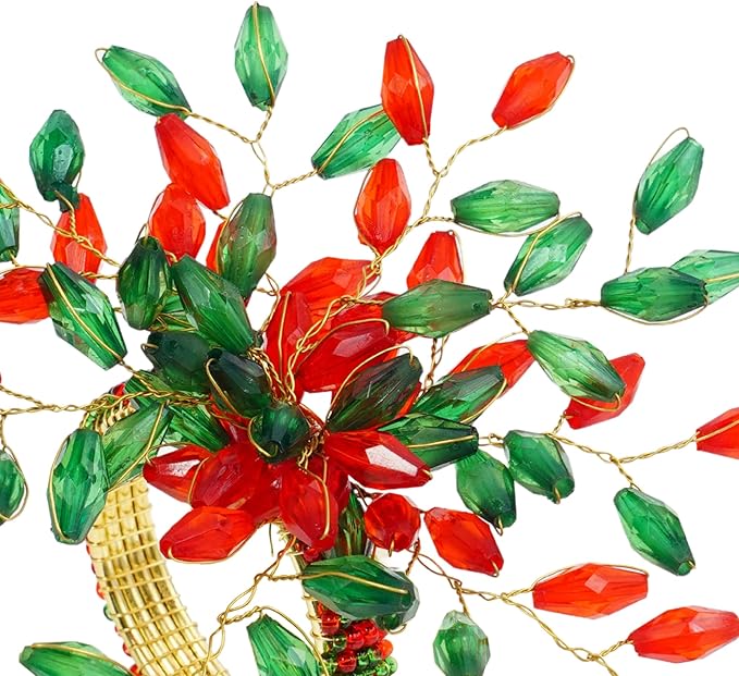 Handcrafted Beaded Napkin Rings Set of 6 – Red & Green Crystal Flower Design, Elegant Table Décor for Christmas, Weddings & Dinner Parties