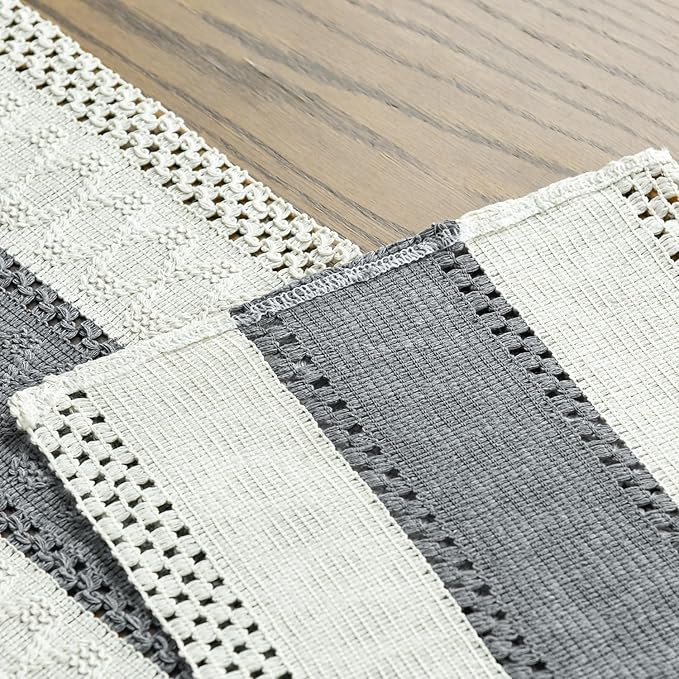 Artoid Mode Dark Grey Farmhouse Rustic Table Runner, Seasonal Holiday Hollow Kitchen Dining Table Decoration for Home Party Decor 12x48 Inch