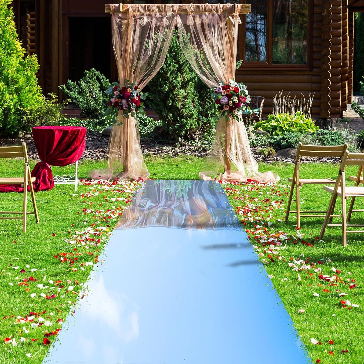 Tinideya 3.3 x 98.4 ft Mirror Rug Aisle Runner for Wedding Ceremony, Silver