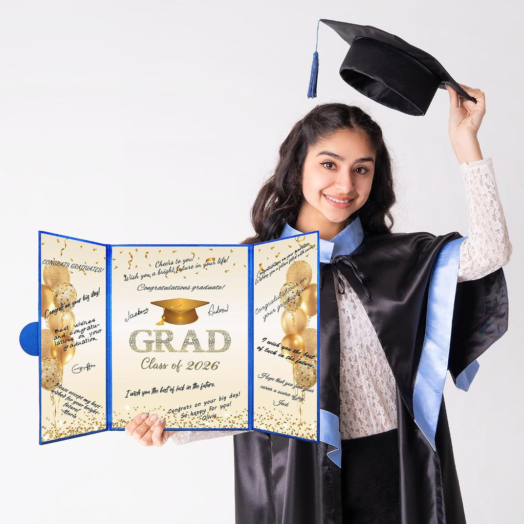 DARUNAXY Blue Gold Graduation Party Decorations, Blue Class of 2026 Congratulations Graduates Alternative Signature Guest Book for Men Happy Graduation Gifts Congrats Grad Party Signing Card Board