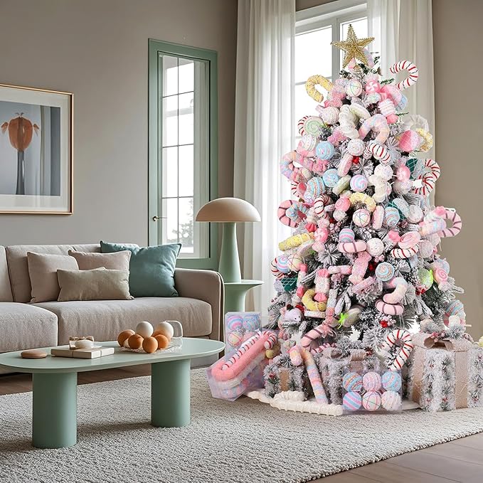 LANGXUN 6pcs Donut Candy Land 2025 Xmas Birthday Party Wedding Suppiles Decoration, Hanging Candy Cane Christmas Tree Décor, Christmas Decorative Hanging Ornaments Crafts