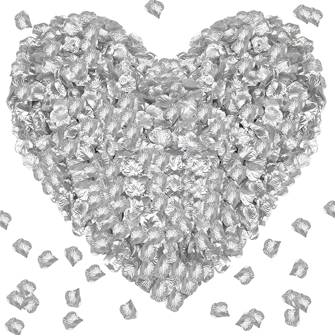 1000Pieces Rose Petals, Artificial Flower Petals Fake Rose Petals for Romantic Night,Wedding,Proposal Anniversary Flower Decorations (Silver)