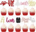 Ephlyn 30Pcs Bride to be Cupcake Toppers Glitter Wedding Cake Topper Decorations I Do Love Heart Ring Cupcake Picks for Bridal Shower Wedding Engagement Party Supplies Multicolor