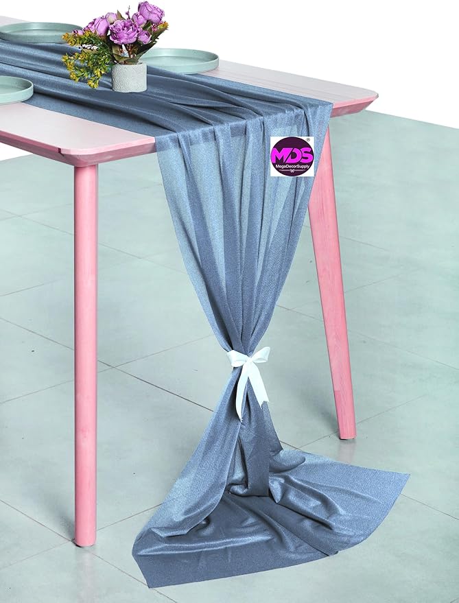 MDS 15 Pack 10ft Chiffon Table Runner 29 x 120 Inches Sheer Wedding Runner Romantic Rustic Table Runner for Wedding Decorations, Birthday Parties, Bridal Shower Party Arch Decor - Dusty Blue