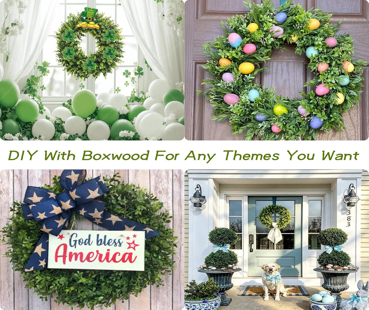 boxwood wreaths for front door artificial green spring, close-up detail