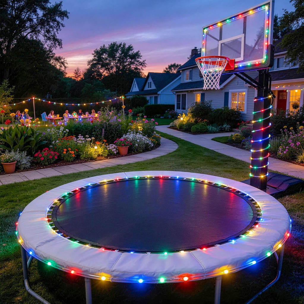 JMEXSUSS 2 Pack Battery Operated String Lights Outdoor with 8 Modes | Total 200 LED 66ft Battery Powered Rope Lights with Remote &Timer, Camping Lights for Trampoline Camping Decor (Multicolor)