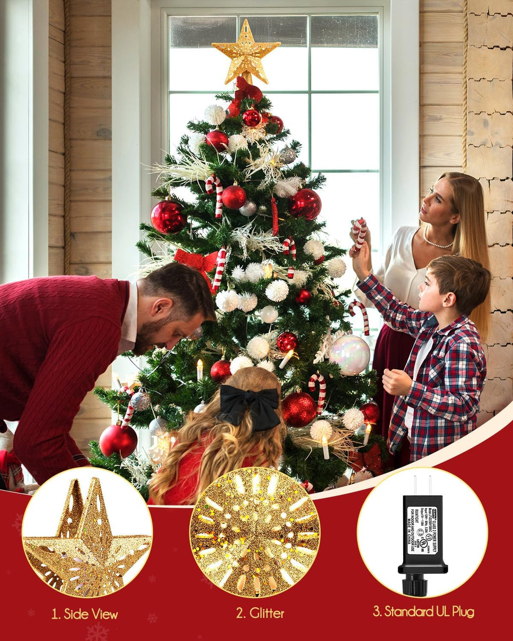 Brightown Christmas Star Tree Topper with Snowflake Projector Lights | Hollowed Pentagram Tree Topper,Plug in Christmas Tree Ornament for Indoor Office Xmas New Year Holiday Tree Decoration