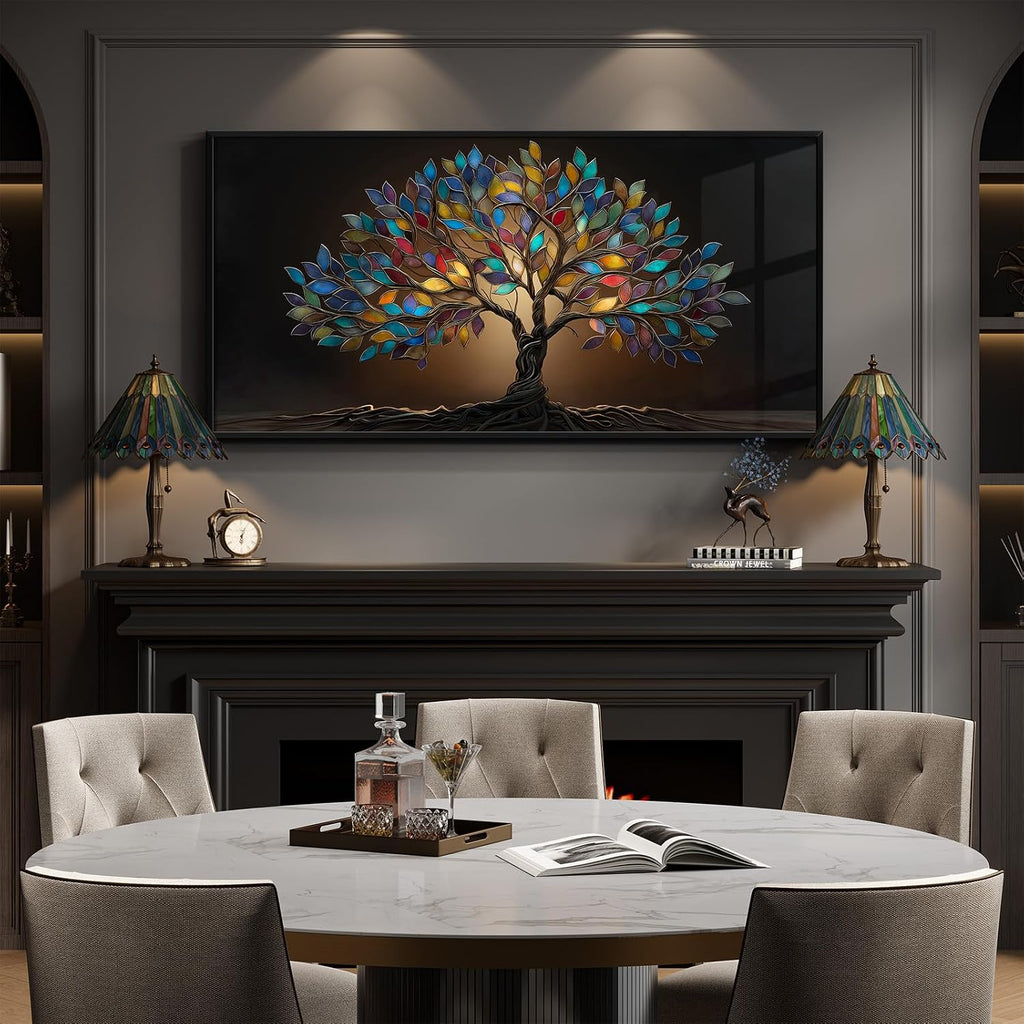 large framed modern tree of life wall art, close-up detail