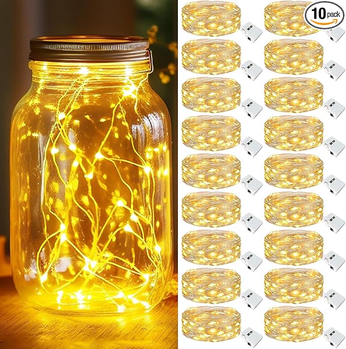 kolpop 18 Pack LED Fairy Lights Battery Operated, 7FT 20 LED Mini Twinkle String Lights Battery Powered Waterproof for Christmas Mason Jars Party (Warm White)