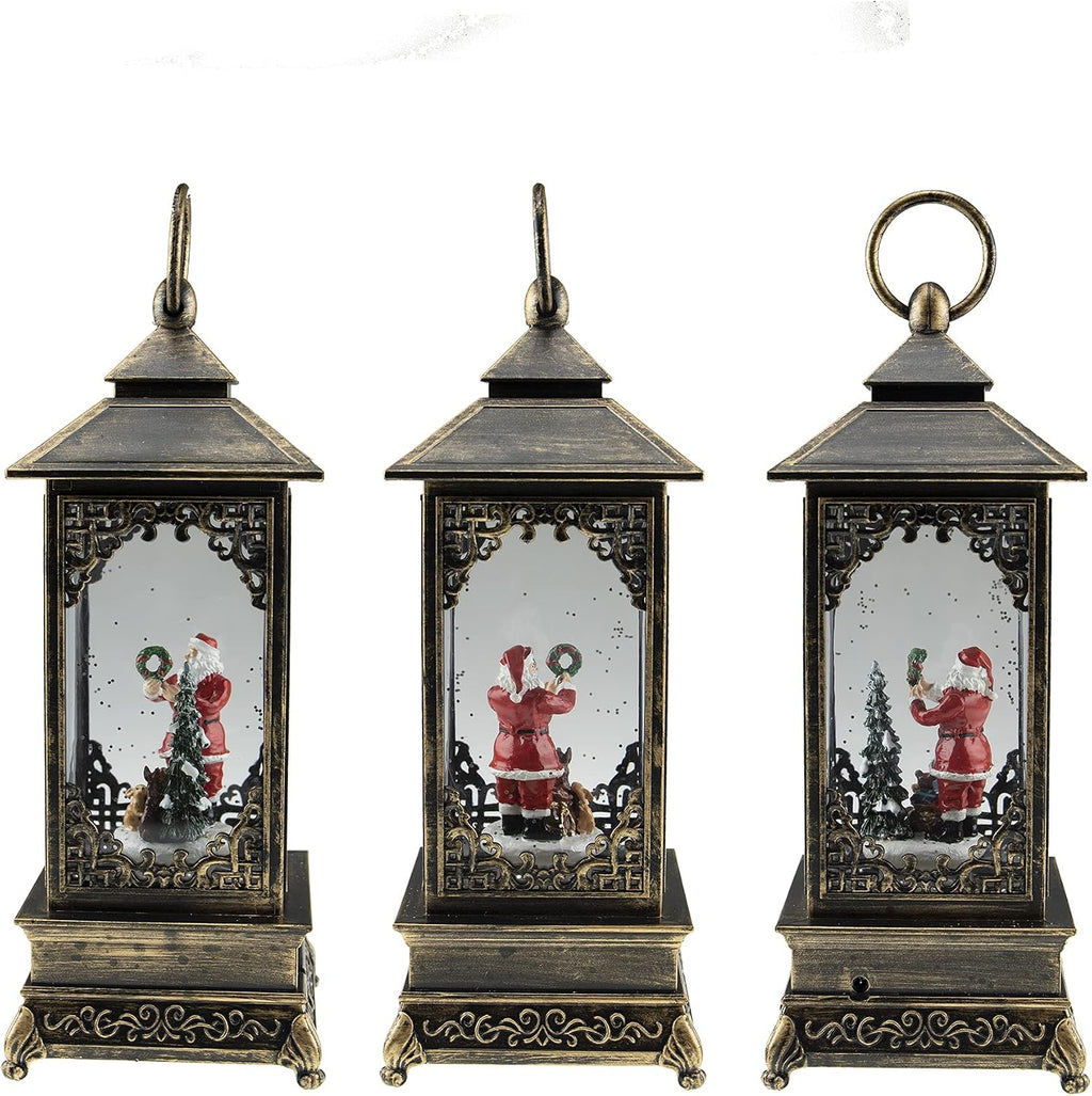 Clever Creations Musical Christmas Snow Globe Lantern, Lighted LED Swirling Glitter Water Lantern Home Decoration, Battery Operated, Santa