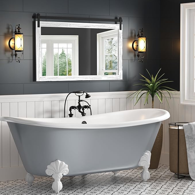 COGOOD Farmhouse Bathroom Mirror - 45 x 30 Large Rectangle Barn Door Mirror for Vanity, Bedroom, Living Room Wall Decor (White)