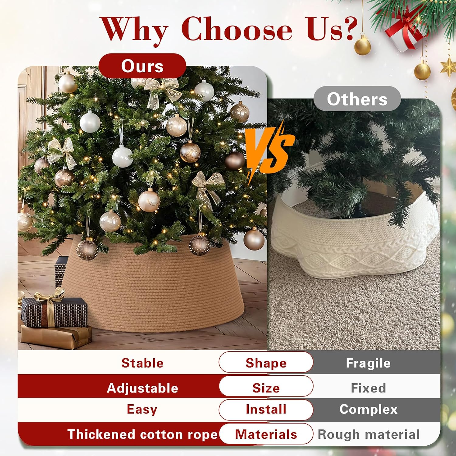 Christmas Tree Collar, Adjustable Tree Collars for Artificial Trees, Xmas Trees Stand Cover, Base Cover for Christmas, 28"×10"