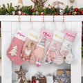 BHD BEAUTY Personalized Christmas Stocking Custom Name 3D Dolls Pink Customized Soft Faux Fur for Family Decorations Hanging Ornament for Xmas Holiday Party 1 Pack