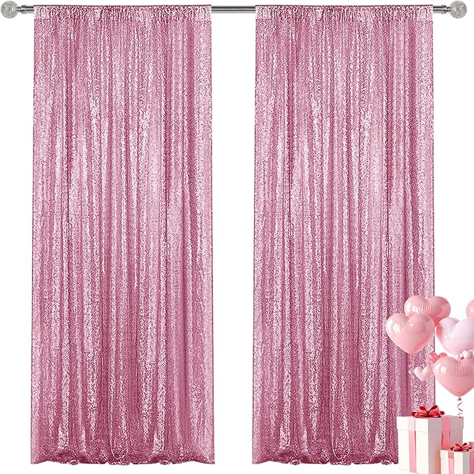 Pink Sequin Backdrop Curtain 2 Pieces 2FTx8FT Glitter Photography Backdrop for Party Wedding Birthday Christmas Decorations