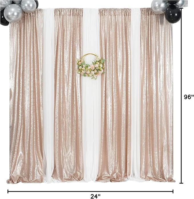 Champagne Sequin Backdrop Curtains, 2 Panels Champagne Blush Sequin Backdrop, 2FTx8FT Sequin Curtains for Party Wedding Sequence Backdrop