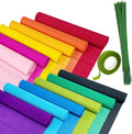 Cieovo Crepe Paper Flower DIY Kits, 12 Rolls Bright Colors Crepe Paper Rolls Floral Tape and 50 Green Floral Iron Wire for Wedding Festival Party Wreath Making Supplies DIY Flower Crafts