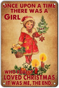 Vintage Christmas Metal Tin Sign Once Upon A Time Girl Loved 80s Christmas Style Wall Art Christmas Metal Tin Sign Funny Christmas Sign For Winter Barn Door Bedroom Dining Room Wall Decoration For Friend Daughter Sister
