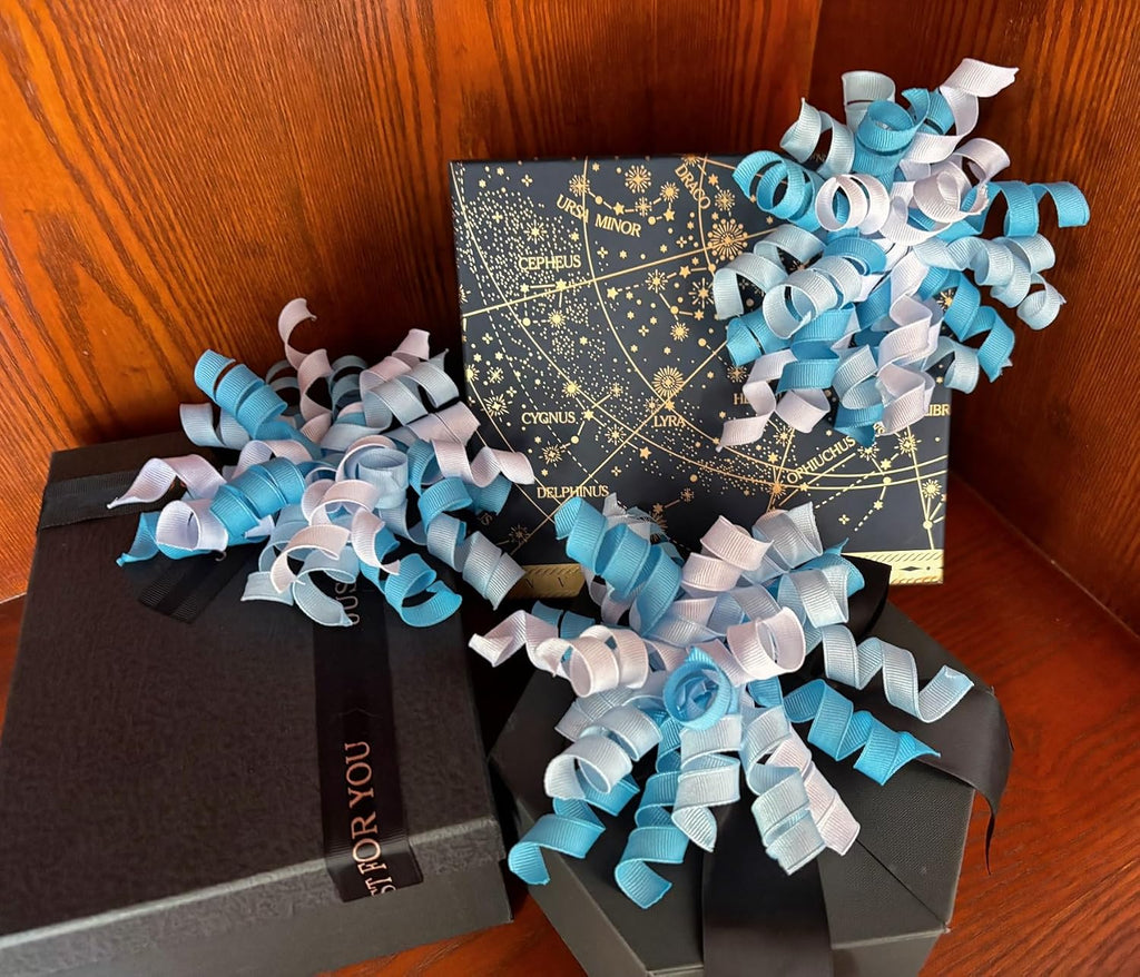 6PCS Blue Self-Adhesive Curly Bows, 6" Pre-Made Bows for Gift Wrap, Grosgrain Ribbon Bow for Basket Decoration, for Champagne, Present Bow for Birthday, Party, Anniversary (Mix Blue, 6 inches)