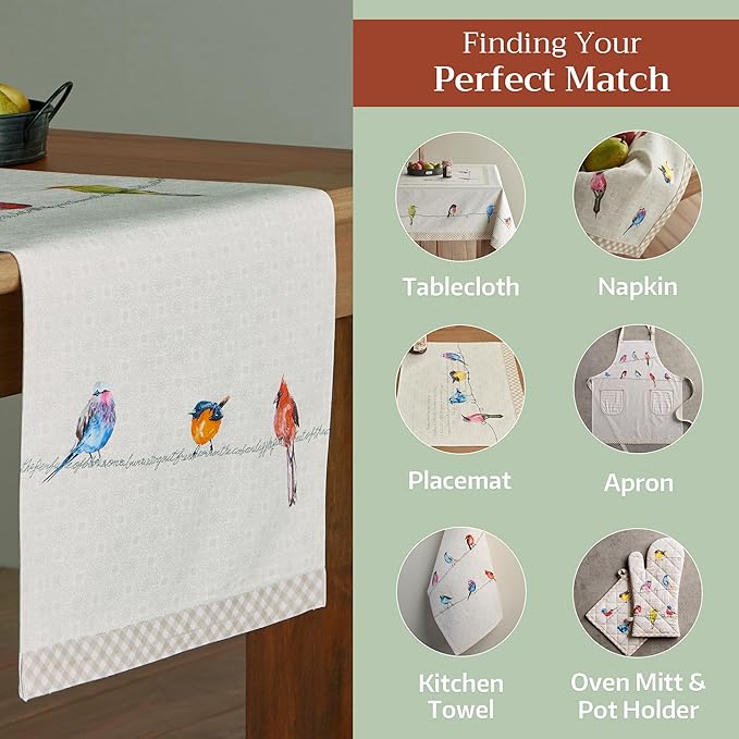 Maison d' Hermine Table runner 100% Cotton Double Layer Table Runners 72 inches long Decorative for Home Kitchen Dining Party Wedding Bridal Shower Spring Summer (Birdies On Wire, 14.50" x 72")