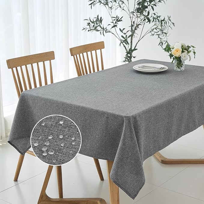 maxmill Rectangle Linen Textured Tablecloth Waterproof Spillproof Wrinkle Free Washable Fabric Table Cloth Kitchen Dining Tabletop Decoration Table Cover for Holiday Party, 52 x 70 Inch, Dark Grey
