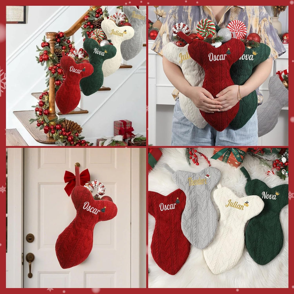 Personalized Cat Christmas Stockings, Large Custom Embroidered Name Stocking for Dog Cat, Fish Shape Xmas Stockings, Christmas Decorations Fireplace Hanging Stockings Family Holiday Stockings(1 Pack)