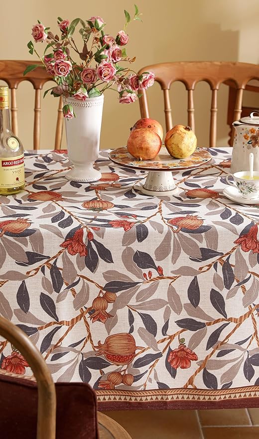patdrea Designer French Extra Long Rectangle Tablecloth,Vintage Linen Pomegranates Leaves Pattern Tablecloths,Fall Decor Table Cover for Kitchen Dining Christmas,Thanksgiving,67"x118"-Tehran a