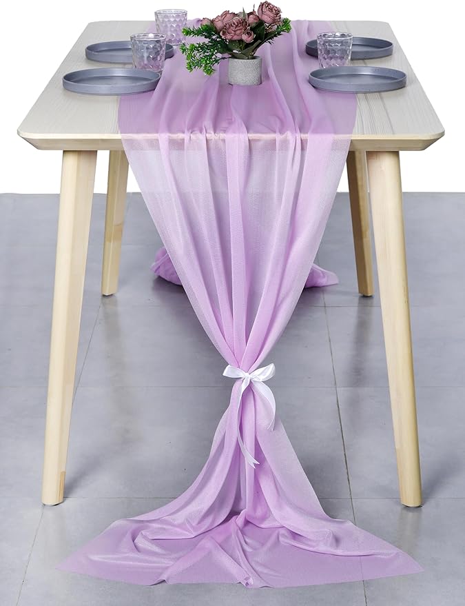 MDS 20 Pack 10ft Chiffon Table Runner 29 x 120 Inches Sheer Wedding Runner Romantic Rustic Table Runner for Wedding Decorations, Birthday Parties, Bridal Shower Party Arch Decor - Orchid