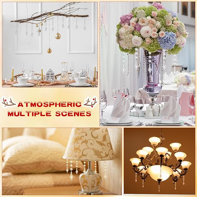 Nuenen 100 Pcs Hanging Crystals for Centerpieces Acrylic Chandelier Garland Beads Strands Prism Decorations Clear Teardrop Chandelier Crystals Pendant Wedding Home Garden Outdoor Ornaments(Lantern)