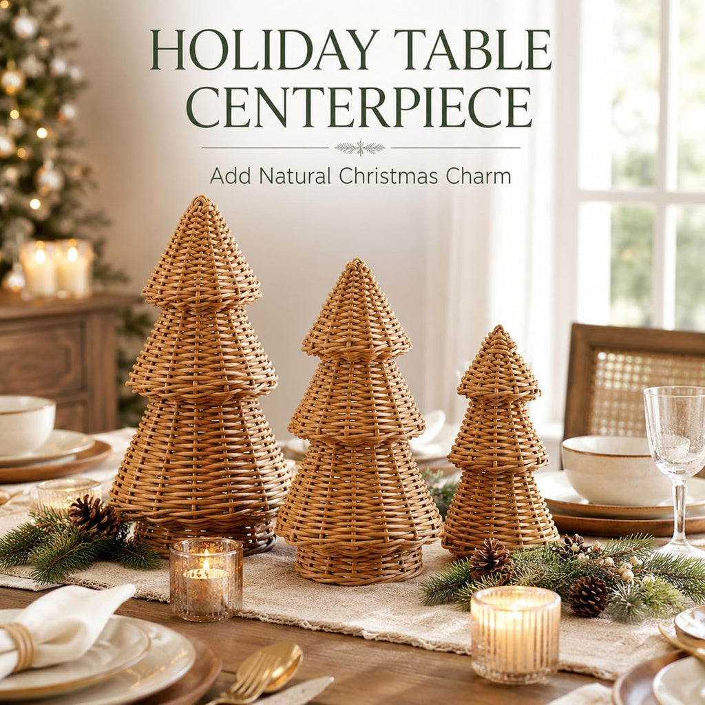 miniinflat 3 pcs woven rattan christmas tree decor, side view