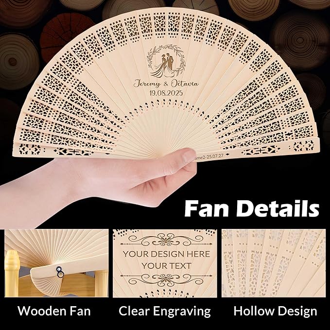 10 PCS Custom Fans Personalized Folding Fans for Line Dancing Wooden Hand Fan Wedding Favors Bulk Fans for Guests Party Event Use (Style03)