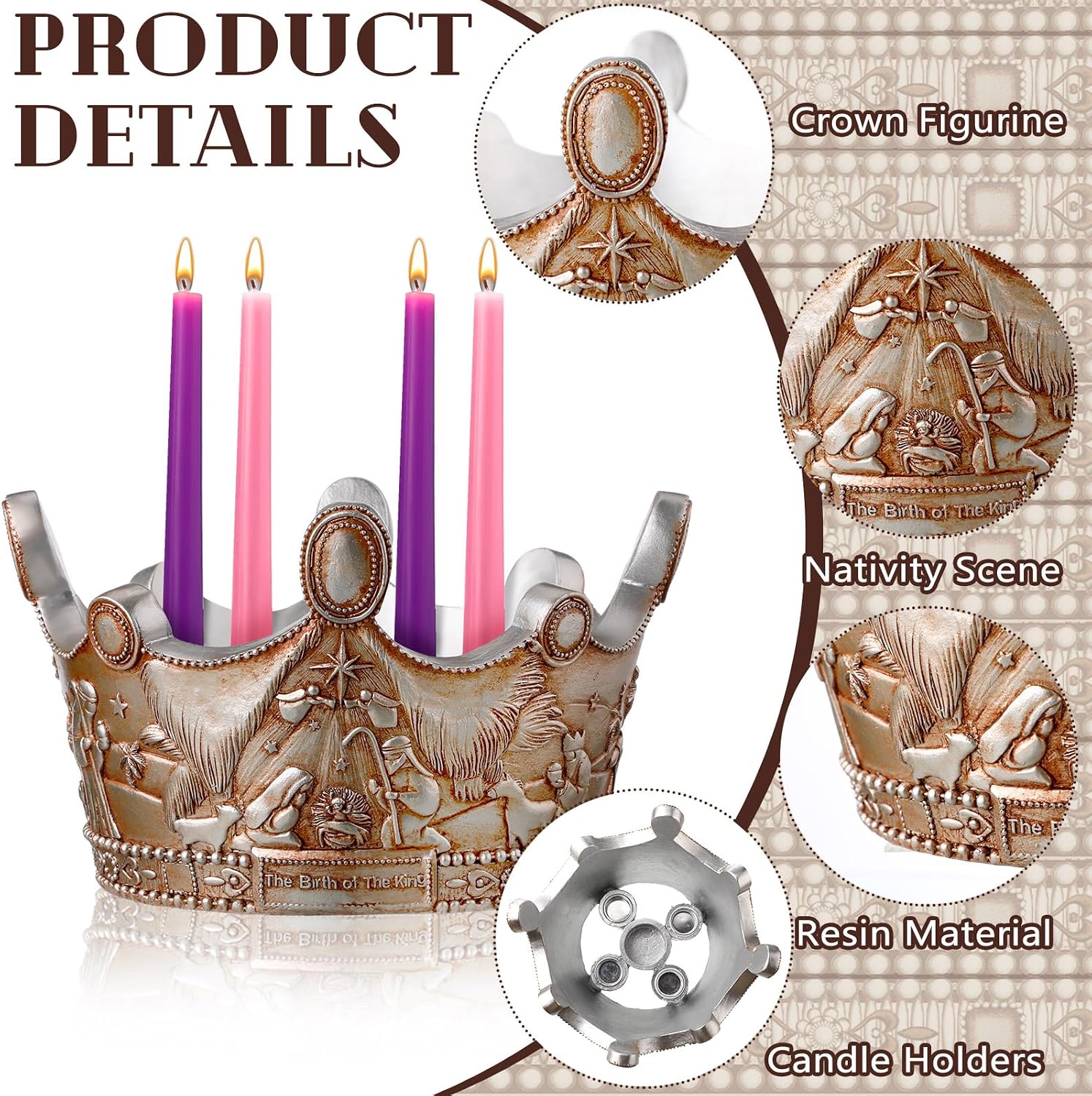 Nativity Advent Candle Holder 9.4 Inch Christmas Advent Wreath Candleholder Resin Nativity Advent 5 Candle Holder Centerpiece Christmas Holy Family Candlestick Christian Holders Xmas Supplies